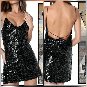 Lulu's Black Sequin Backless Dress